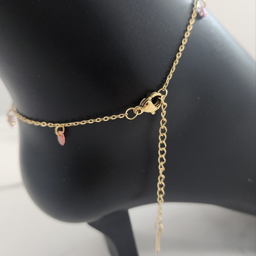 Gold Plated Anklet BraceletWith Colorful Crystal Gemstones Summer Accesories - Picture 10 of 14